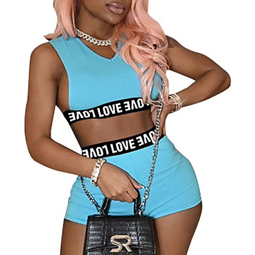 

Women's Bikini 2 Piece Swimsuit High Waist Solid Color Letter Blue Yellow Swimwear V Wire Bathing Suits New Casual Sexy / Slim