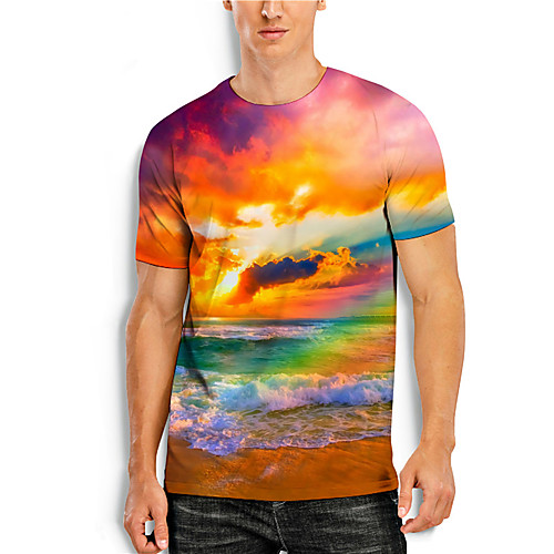 

Men's Tee T shirt 3D Print Graphic Prints Beach Print Short Sleeve Daily Tops Casual Designer Big and Tall Orange