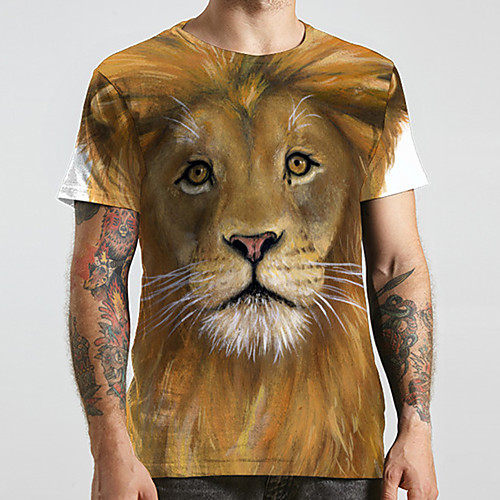 

Men's Unisex Tee T shirt Shirt 3D Print Graphic Prints Lion Animal Plus Size Print Short Sleeve Casual Tops Fashion Designer Big and Tall Round Neck Yellow / Sports / Summer