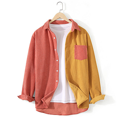 

Men's Shirt Color Block Button-Down Long Sleeve Casual Tops Lightweight Casual Fashion Breathable Orange