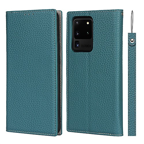 

Phone Case For Samsung Galaxy Full Body Case S20 S20 Plus S20 ultra S20 FE 5G Card Holder Shockproof Dustproof Solid Colored PU Leather Genuine Leather