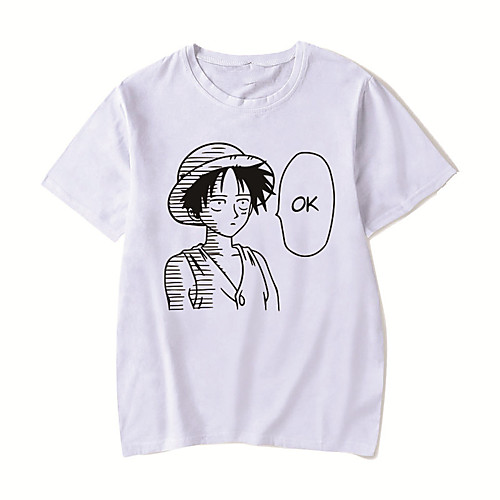 

Men's Unisex Tee T shirt Shirt Hot Stamping Anime Graphic Prints Plus Size One Piece Print Short Sleeve Casual Tops Cotton Basic Designer Big and Tall Round Neck White Red Blushing Pink / Summer