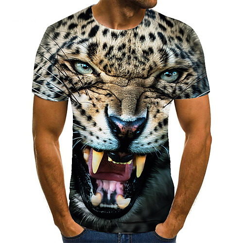 

Men's Unisex Tee T shirt 3D Print Graphic Prints Tiger Plus Size Print Short Sleeve Casual Tops Basic Fashion Designer Big and Tall Brown