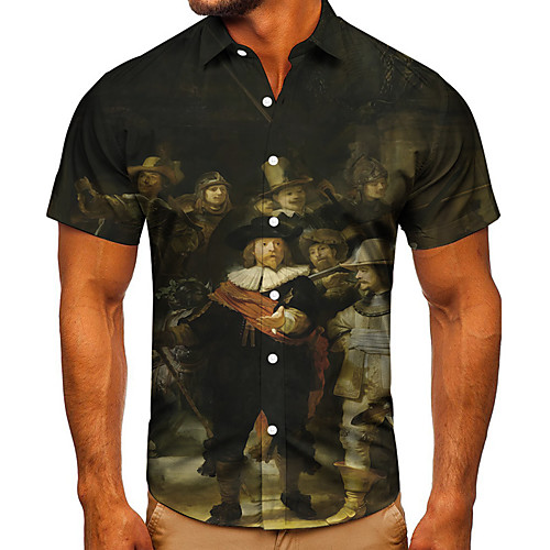 

Men's Shirt 3D Print Graphic Prints Human Button-Down Short Sleeve Street Tops Casual Fashion Classic Breathable Black