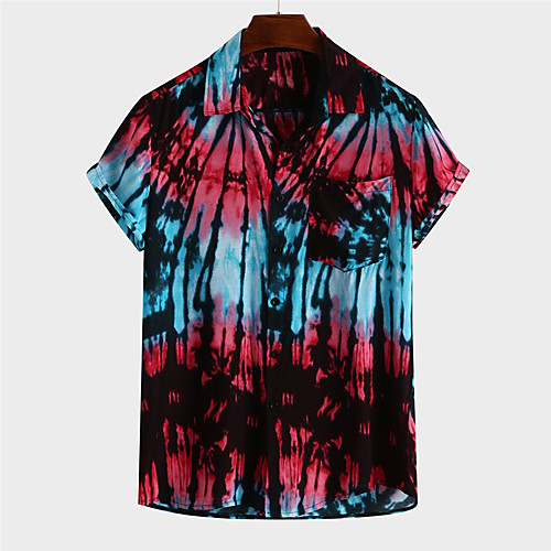 

Men's Shirt Tie Dye Button-Down Short Sleeve Casual Tops 100% Cotton Lightweight Casual Fashion Breathable Red