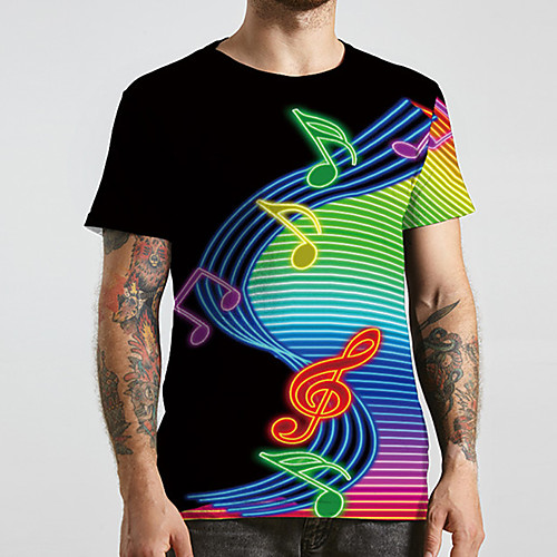 

Men's Unisex Tee T shirt 3D Print Graphic Prints Notes Plus Size Print Short Sleeve Casual Tops Basic Designer Big and Tall Black