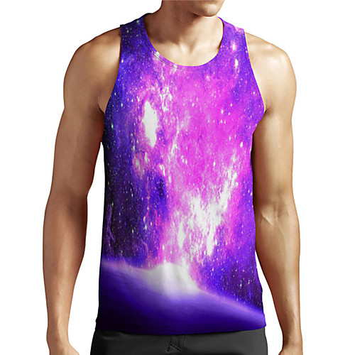 

Men's Unisex Tank Top Undershirt 3D Print Galaxy Graphic Prints Plus Size Print Sleeveless Casual Tops Basic Designer Big and Tall Purple