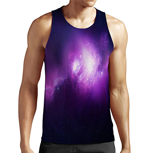 

Men's Unisex Tank Top Undershirt 3D Print Galaxy Graphic Prints Plus Size Print Sleeveless Casual Tops Basic Designer Big and Tall Purple