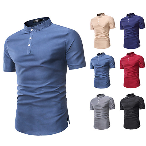 

Men's Shirt non-printing Plain Short Sleeve Work Tops Retro Black Blue Red