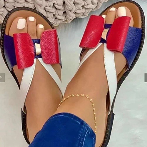 

Women's Sandals Outdoor Slippers Flat Heel Round Toe Rubber PU Color Block Yellow Red Gold