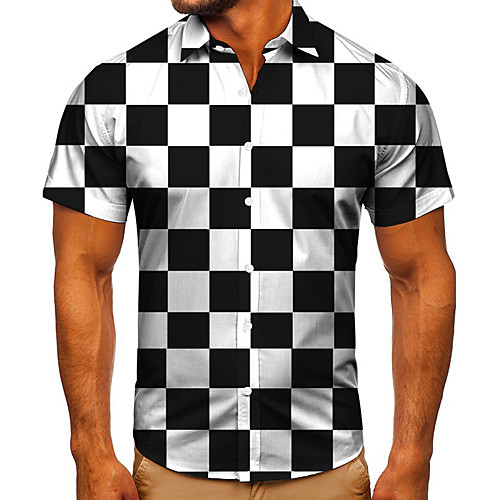 

Men's Shirt 3D Print Lattice Graphic Prints Button-Down Short Sleeve Street Tops Casual Fashion Classic Breathable Black / White