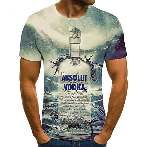 

Men's Unisex Tee T shirt 3D Print Graphic Prints Wine bottle Plus Size Print Short Sleeve Casual Tops Basic Fashion Designer Big and Tall Blue