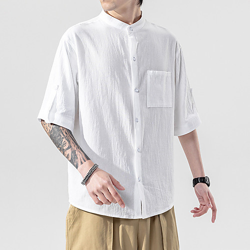 

Men's Shirt Solid Colored Button-Down Half Sleeve Casual Tops Casual Fashion Breathable Comfortable White Black Army Green