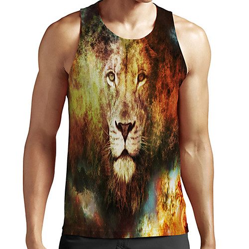 

Men's Unisex Tank Top Undershirt 3D Print Graphic Prints Lion Animal Plus Size Print Sleeveless Casual Tops Basic Fashion Designer Breathable Brown