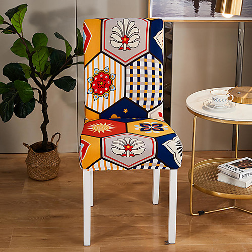 

Orange Floral Print Super Soft Chair Cover Stretch Removable Washable Dining Room Chair Protector Slipcovers Home Decor Dining Room Seat Cover