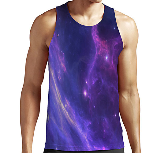 

Men's Unisex Tank Top Undershirt 3D Print Galaxy Graphic Prints Plus Size Print Sleeveless Casual Tops Basic Designer Big and Tall Purple