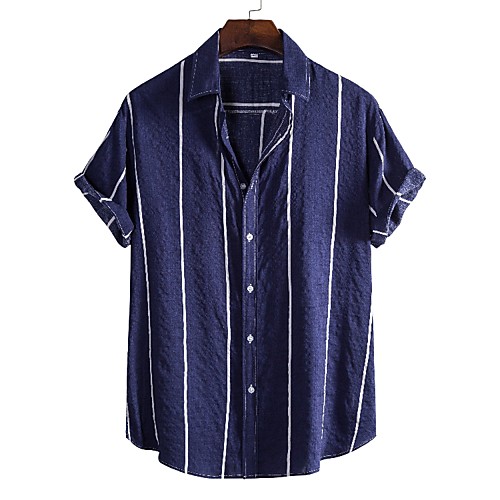 

Men's Shirt Other Prints Striped Short Sleeve Daily Tops Casual Blue