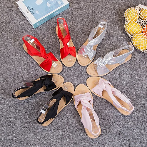 

Women's Sandals Flat Heel Round Toe PU Solid Colored Black Red Pink
