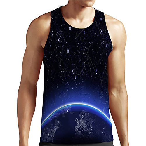 

Men's Unisex Tank Top Undershirt 3D Print Galaxy Graphic Prints Plus Size Print Sleeveless Casual Tops Basic Designer Big and Tall Blue