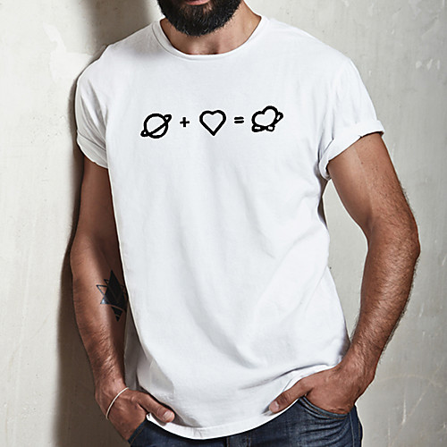 

Men's Unisex Tee T shirt Hot Stamping Heart Graphic Prints Earth Plus Size Print Short Sleeve Casual Tops Cotton Simple Basic Designer Big and Tall White