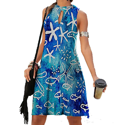 

Women's A Line Dress Knee Length Dress Ocean print skirt Sleeveless Solid Color Summer Casual / Daily 2021 S M L XL XXL XXXL