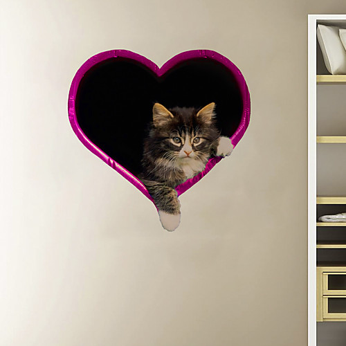 

3D Broken Wall Purple Heart Cat Cartoon Home Children's Room Background Decoration Can Be Removed Stickers