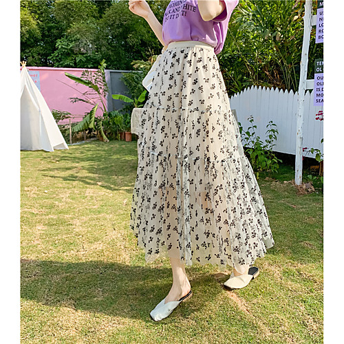 

Women's Daily Vacation Elegant Casual Skirts Floral / Botanical Patchwork Print Black Beige