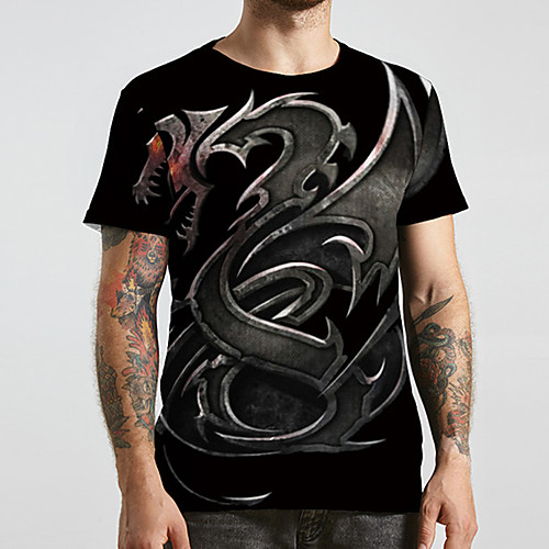 

Men's Unisex Tee T shirt 3D Print Dragon Graphic Prints Plus Size Print Short Sleeve Casual Tops Basic Designer Big and Tall Black