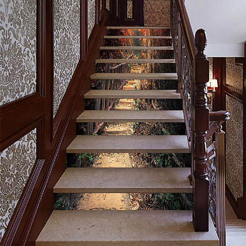 

Creative 3d Staircase Diy Sticker Big Tree Late Autumn Mountain Road Decoration Sticker Waterproof 3d Stereo Wall Sticker 13 Piece Set