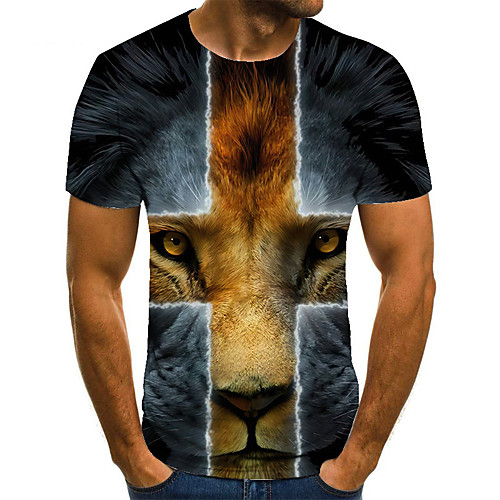 

Men's Unisex Tee T shirt 3D Print Graphic Prints Tiger Plus Size Print Short Sleeve Casual Tops Basic Fashion Designer Big and Tall Gray