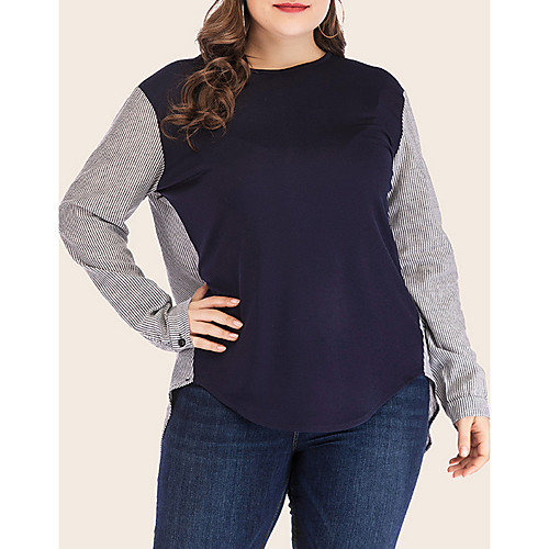 

Women's Plus Size Tops T shirt Color Block Long Sleeve Crewneck Black Apricot Dark Blue Big Size XL 2XL 3XL 4XL 5XL