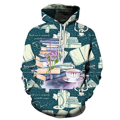 

Men's Unisex Plus Size Pullover Hoodie Sweatshirt Graphic Prints Book Print Hooded Casual Daily Holiday 3D Print Basic Designer Hoodies Sweatshirts Long Sleeve Blue