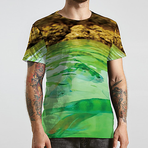 

Men's Unisex Tee T shirt 3D Print Graphic Prints Fish Plus Size Print Short Sleeve Casual Tops Basic Designer Big and Tall Green