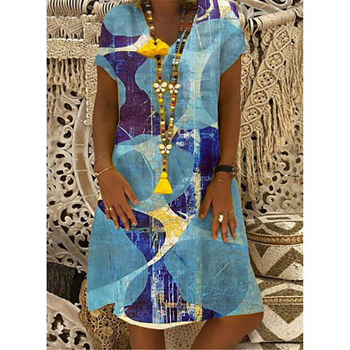 

Women's A Line Dress Knee Length Dress Blue Light Blue Short Sleeve Tie Dye Summer V Neck Elegant Casual 2021 S M L XL XXL 3XL 4XL 5XL