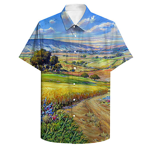 

Men's Shirt 3D Print Scenery Plus Size 3D Print Button-Down Short Sleeve Casual Tops Casual Fashion Breathable Comfortable Blue