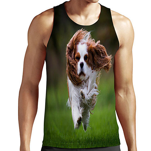 

Men's Unisex Tank Top Undershirt 3D Print Dog Graphic Prints Animal Plus Size Print Sleeveless Casual Tops Basic Designer Big and Tall Green
