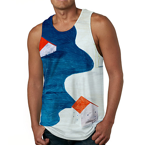 

Men's Tank Top Undershirt 3D Print Graphic Prints House Print Sleeveless Daily Tops Casual Designer Big and Tall Blue