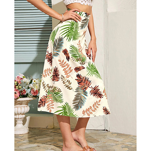 

Women's Holiday Vacation Streetwear Boho Skirts Floral / Botanical Split Print White