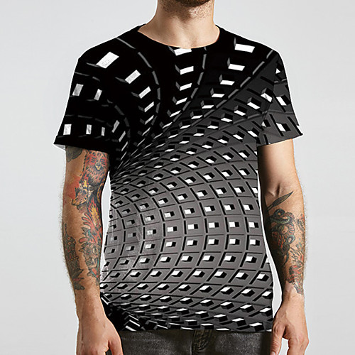 

Men's Unisex Tee T shirt 3D Print Optical Illusion Graphic Prints Plus Size Print Short Sleeve Casual Tops Basic Designer Big and Tall Black