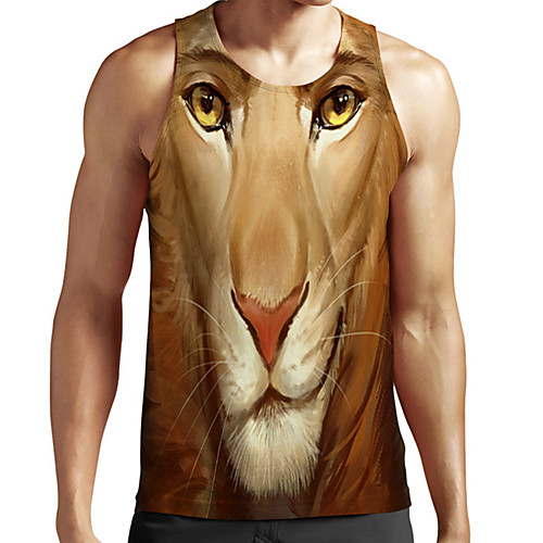 

Men's Unisex Tank Top Undershirt 3D Print Graphic Prints Lion Animal Plus Size Print Sleeveless Casual Tops Basic Fashion Designer Breathable Brown