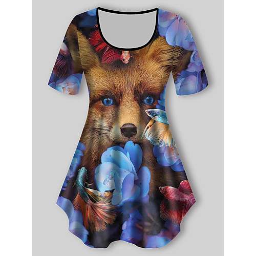 

Women's Plus Size Tops T shirt Floral Graphic Animal Print Short Sleeve Crewneck Basic Purple Big Size XL XXL 3XL 4XL 5XL / Holiday