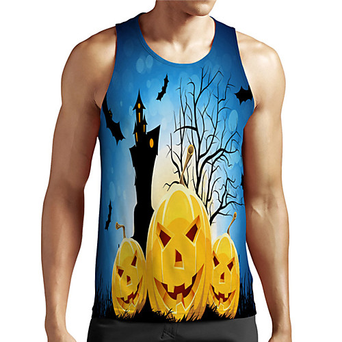 

Men's Unisex Tank Top Undershirt 3D Print Graphic Prints Pumpkin Plus Size Print Sleeveless Casual Tops Basic Designer Big and Tall Blue