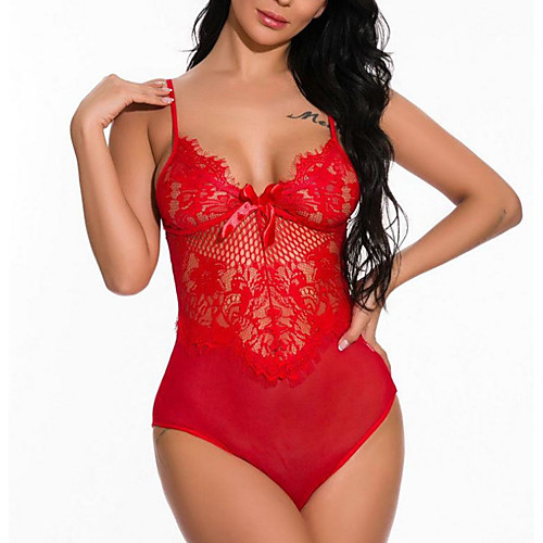 

Women's Backless Mesh Lace Erotic Bodysuits Nightwear Jacquard Embroidered White / Black / Red One-Size / Strap / Deep V / Strap