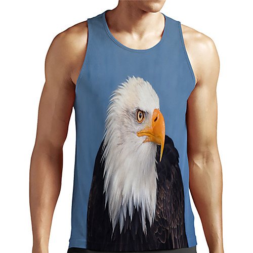 

Men's Unisex Tank Top Undershirt 3D Print Graphic Prints Eagle Animal Plus Size Print Sleeveless Casual Tops Basic Designer Big and Tall Blue