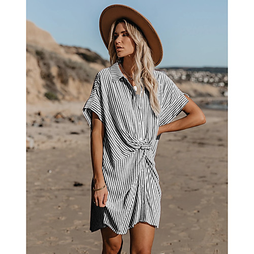 

Women's Shirt Dress Short Mini Dress Blue Blushing Pink Gray Green Short Sleeve Solid Color Spring Summer Casual / Daily 2021 S M L XL XXL