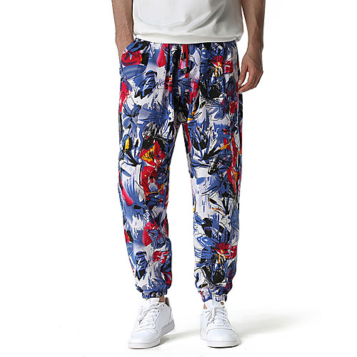

Men's Basic Streetwear Breathable Sports Slim Casual Weekend Harem Loose Chinos Pants Graphic Full Length Blue Purple Red Black Royal Blue / Drawstring