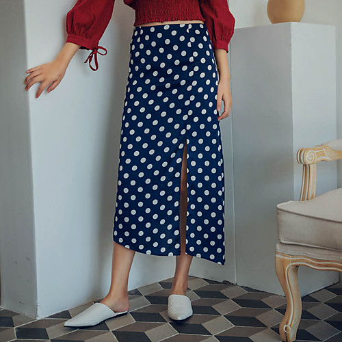 

Women's Holiday Weekend Basic Streetwear Skirts Polka Dot Split Print Navy Blue