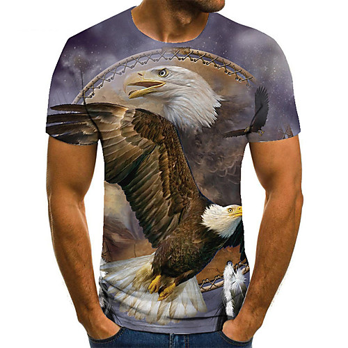 

Men's Unisex Tee T shirt 3D Print Graphic Prints Eagle Plus Size Print Short Sleeve Casual Tops Basic Fashion Designer Big and Tall Gray