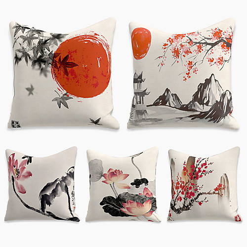 

Double Side Cushion Cover 5PC Faux Linen Soft Decorative Square Throw Pillow Cover Cushion Case Pillowcase for Sofa Bedroom Superior Quality Machine Washable