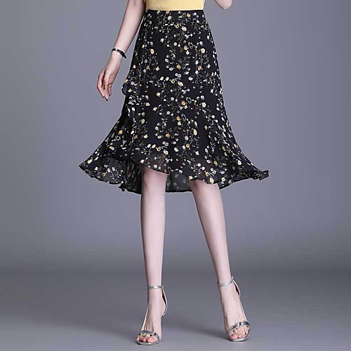 

Women's Going out Weekend Elegant Streetwear Skirts Floral / Botanical Black